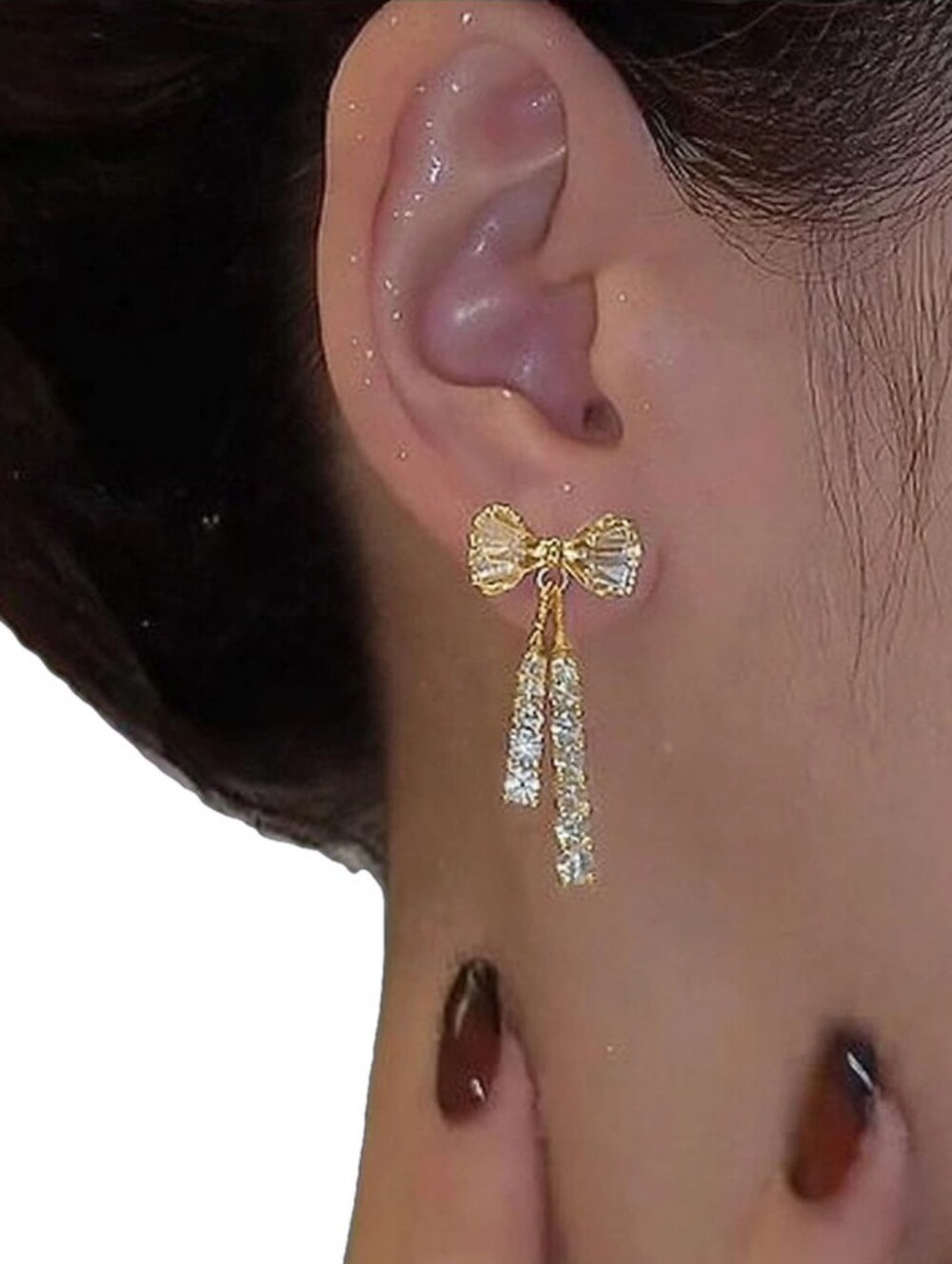 Gold Plated Rhinestone Bow Drop Earrings | Vintage Inspired Coquette Studs